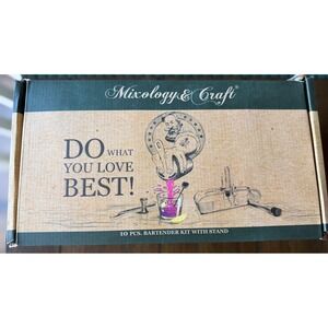 Mixology & Craft 10 Pc Bartender Kit with Bamboo Stand Stainless Steel Bar Tools